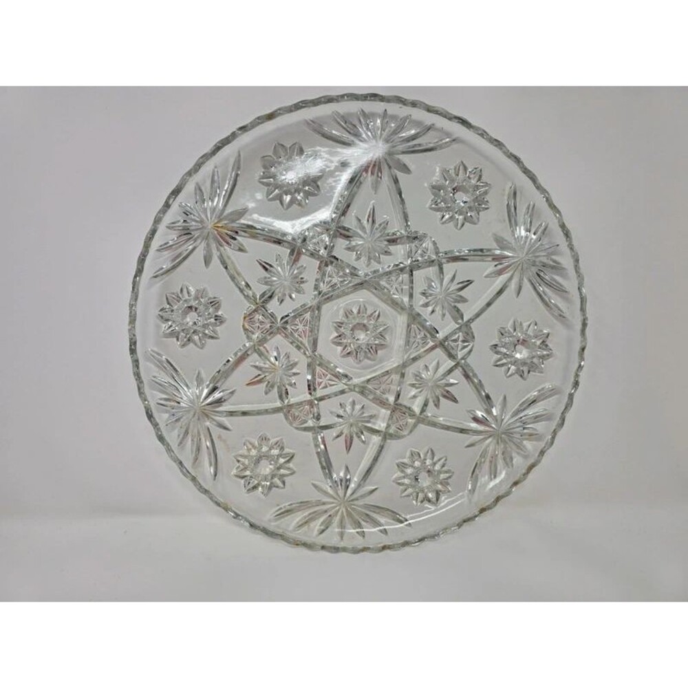 Vintage Starburst Pattern Cut Crystal Glass Platter